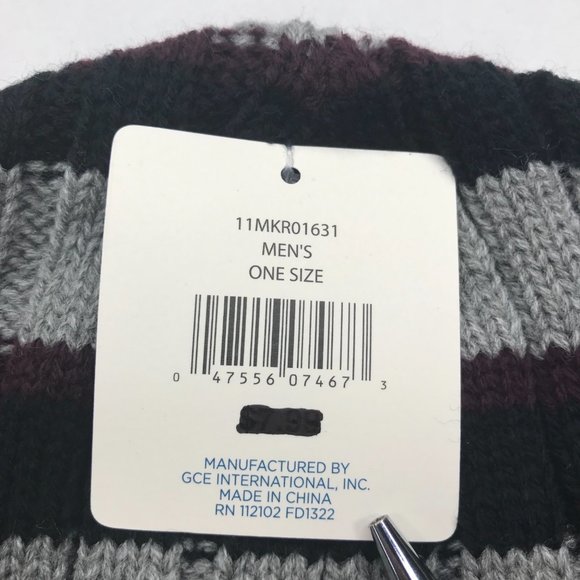 Winter Essentials Men's One Size Gray/Black/Burgundy Stripes Knit Beanie New - Picture 4 of 7